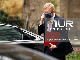 Secretary of State for Digital, Culture, Media and Sport Oliver Dowden, Conservative Party MP for Hertsmere, wears a face mask arriving on D...