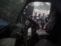 The demaged truck  after hit by volcanic materials in Besuk Kobokan river, Lumajang subdistrict, East Java province, on Dec 3, due to the er...