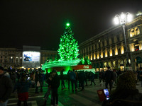 Coca Cola Christmas tree in Piazza Duomo in Christmas atmosphere in Milan during coronavirus emergency, Milan, Italy, on December 07 2020. (