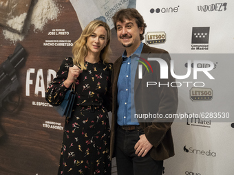 Actors Javier Veiga and Marta Hazas  at photocall for premiere Fariña in Teatro Cofidis Alcazar December 2020.December 17, 2020 in Madrid, S...