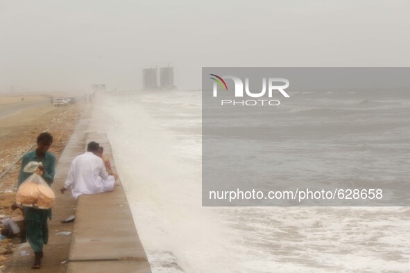 KARACHI, JUN 08: Sea View Beach seen barren during a ban on swimming and recreational visit of beach due to rough sea condition at Sea View...