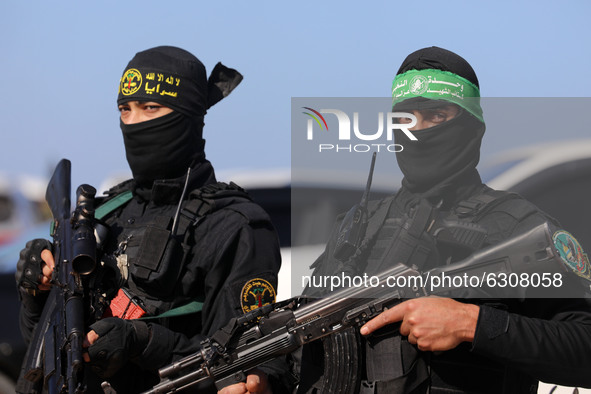 Members of Palestinian militant groups take part in their first-ever joint exercise, in Gaza City December 29, 2020.  