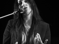 (EDITOR'S NOTE: Image was converted to black and white) Spanish singer Mala Rodriguez performs on stage at Madrid Brillante Festival at Teat...
