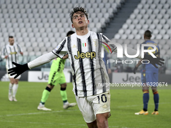 Paulo Dybala of Juventus F.C. celebrates after scoring their team's fourth goal during the Serie A match between Juventus and Udinese Calcio...