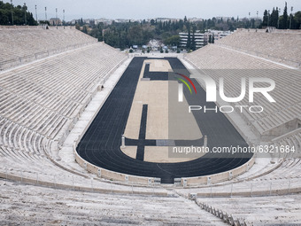 View of the Panathenaic Stadium (or Kallimarmaro), multi-purpose stadium in Athens, Greece on January 4, 2021. The stadium in the world buil...