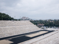 View of the Panathenaic Stadium (or Kallimarmaro), multi-purpose stadium in Athens, Greece on January 4, 2021. The stadium in the world buil...