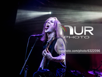 (File photo) Alexi Laiho, vocalist and guitarist of the band Children of Bodom, performing live in Milan, Italy on 24 November 2015. Alexi L...