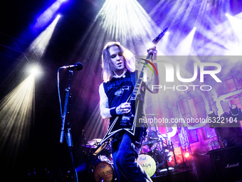 (File photo) Alexi Laiho, vocalist and guitarist of the band Children of Bodom, performing live in Milan, Italy on 24 November 2015. Alexi L...