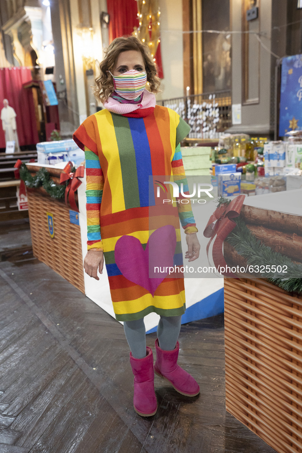 the fashion designer Agatha Ruiz de la Prada during the delivery of Christmas gifts to the homeless of the Messengers of La Paz foundation i...