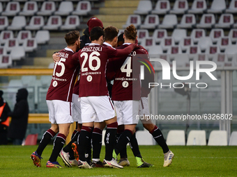 Torino FC celebrates after a goal during the Serie A football match between Torino FC and Hellas Verona FC at Stadio Olimpico Grande Torino...