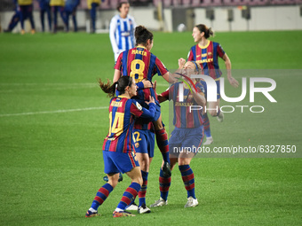 Fc Barcelona players celebration during the match between FC Barcelona and RCD Espanyol, corresponding to the week 14 of the Liga Primera Ib...