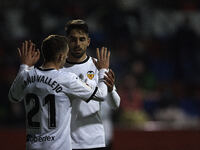 Ruben Sobrino of Valencia celebrates after scoring his sides first goal during the Copa del Rey match between Yeclano Deportivo and Valencia...