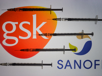An illustrative image of medical syringes in front of GSK-Sanofi logos displayed on a screen.
On Friday, January 8, 2020, in Dublin, Ireland...