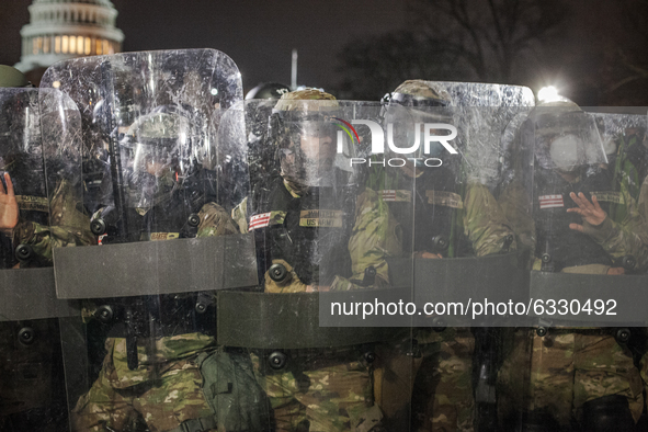 National Guard after the supporters of President Trump stormed the U.S. Capitol on January 06, 2021 in Washington, DC. The protesters storme...