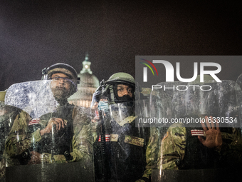 National Guard near the U.S. Capitol on January 06, 2021 in Washington, DC. The protesters stormed the historic building, breaking windows a...