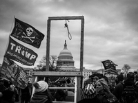 (EDITOR'S NOTE: image was converted to black and white) Trump supporters near the  U.S Capitol, on January 06, 2021 in Washington, DC. The p...