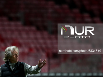 Benfica's head coach Jorge Jesus gestures during the Portuguese League football match between SL Benfica and CD Tondela at the Luz stadium i...