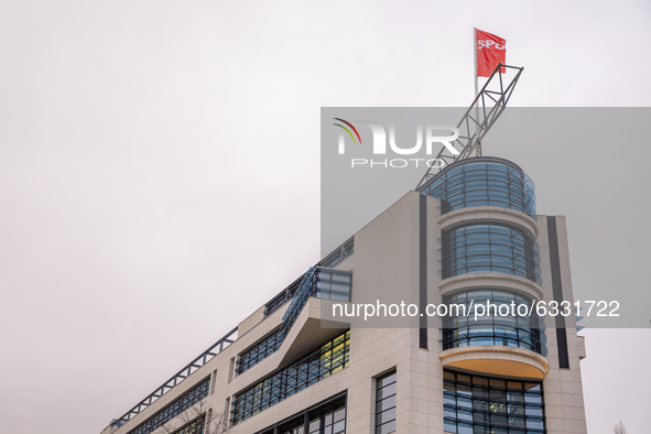 A view of the main entrance of Social Party (SPD) headquarters ''Willy-Brandt-Haus'' in Berlin, Germany, on January 8, 2021. 