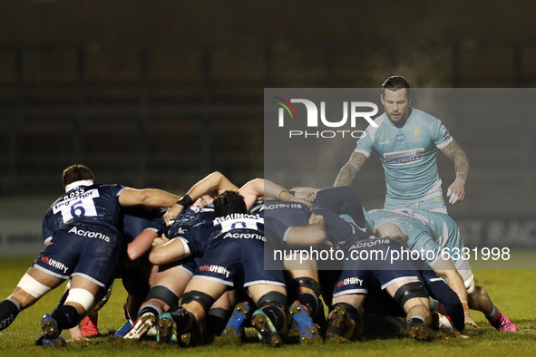  Sale Sharks scrum with Worchester     during the Gallagher Premiership match between Sale Sharks and Worcester Warriors at AJ Bell Stadium,...