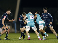  Sales 1. Road is tackled by Worchesters Matt Kvesic     during the Gallagher Premiership match between Sale Sharks and Worcester Warriors a...
