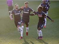 Reece Hackett-Fairchild of Southend United (on loan from Portsmouth) celebrates his goalduring Sky Bet League Two between Southend United an...