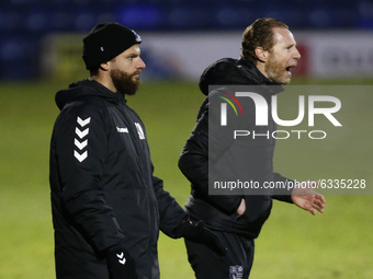  L-R Tom Prodomo, assistant manager. And Mark Molesley manager of Southend United during Sky Bet League Two between Southend United and Barr...