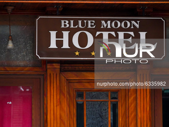 A view of the Blue Moon Hotel in Lower East Side, Manhattan, New York City on January 9, 2021. Lower East Side  Neighbors Sue NYC to Stop Co...