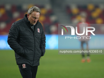  Neil Warnock of Middlesbrough looks on during the FA Cup match between Brentford and Middlesbrough at the Brentford Community Stadium, Bren...