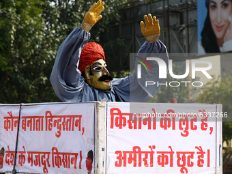 A Puppet Show During Farmers protest against the New Farm Laws in Ajmer, Rajasthan, India on 10 January 2021. (