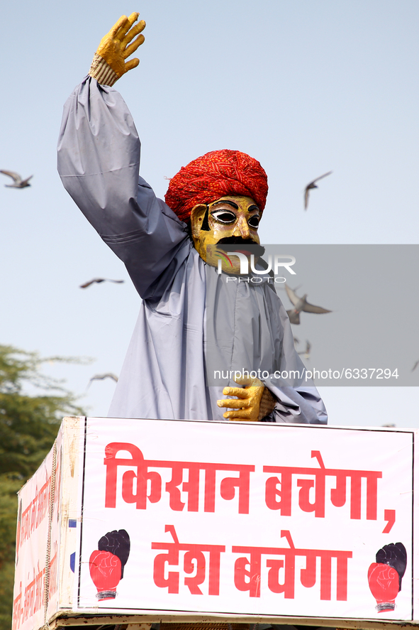 A Puppet Show During Farmers protest against the New Farm Laws in Ajmer, Rajasthan, India on 10 January 2021. 