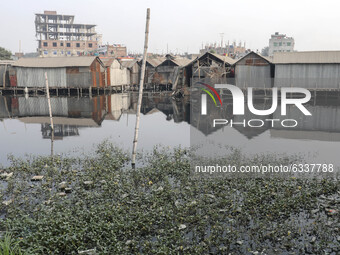 A view of a slum area beside a railway in Dhaka, Bangladesh on Sunday, January 10, 2021. (
