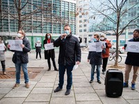 Supporters of Movimento 5 Stelle Party take a  flash mob in front of Palazzo Lombardia to protest against the new Regional Government in Lom...