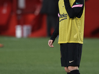 Lionel Messi of Barcelona during the warm-up before the La Liga Santander match between Granada CF and FC Barcelona at Estadio Nuevo Los Car...