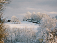 General view of snow coved field in Tondorf during the winter season (
