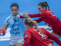 Leslie Ayong of Paris 92 has attempt during the EHF-1 Group Phase match at the European League between Váci NKSE and Paris 92 at the Vác Cit...