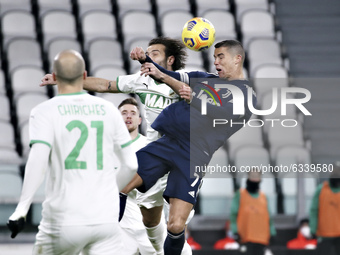 Cristiano Ronaldo of Juventus in action during the Serie A match between Juventus and US Sassuolo at Allianz Stadium  on January 10, 2021 in...