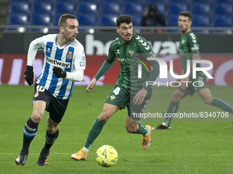 Sergi Darder and Arturo Molina during the match between RCD Espanyol and CD Castellon, corresponding to the week 21 of the Liga Smartbank, p...