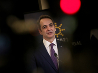 Greek Prime Minister Kyriakos Mitsotakis and Portuguese Prime Minister Antonio Costa (not seen) hold a joint press conference after their me...