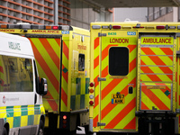 An ambulance arrives at the emergency department of the Royal London Hospital in London, England, on January 11, 2021. Mayor of London Sadiq...