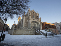 view Los Jerónimos after the snowfall in Madrid caused by the storm 'Filomena', in Madrid, Spain, on January 12, 2021.  (