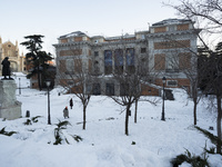 view Museo Nacional del Prado after the snowfall in Madrid caused by the storm 'Filomena', in Madrid, Spain, on January 12, 2021.  (