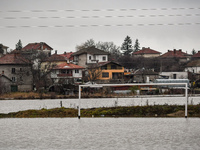 Flooded stadium in the village of Petarch, Sofia region, Bulgaria 12 January, 2021 (