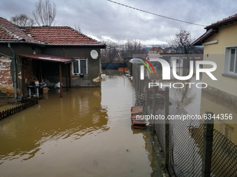 Flooded yards in the village of Petarch, Sofia region, Bulgaria 12 January, 2021 (