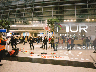 general view of rally against deporation the refugees back to Afghanistan in Duesseldorf airport, in Duesseldorf, Germany, on January 12, 20...