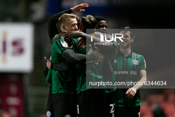  Matthew Lund of Rochdale celebrate with his teammates after scoring his side first goal during the Sky Bet League 1 match between Charlton...