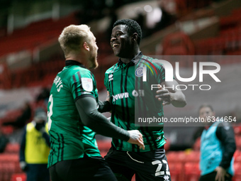  Kwadwo Baah of Rochdale celebrates after scoring his sides second goal during the Sky Bet League 1 match between Charlton Athletic and Roch...