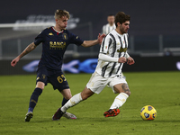 Manolo Portanova of Juventus FC and Nicol Rovella of Genoa CFC during the Italy Cup match between Juventus FC and Genoa CFC at Allianz Stadi...