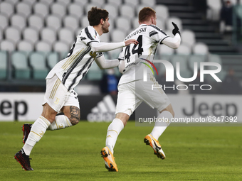 Dejan Kulusevski of Juventus FC celebrates after scoring  a goal during the Italy Cup match between Juventus FC and Genoa CFC at Allianz Sta...