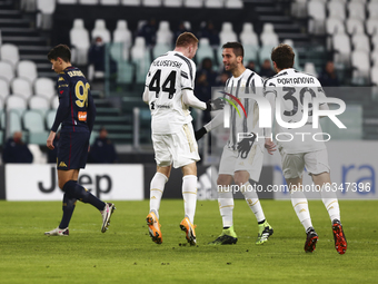 Dejan Kulusevski of Juventus FC celebrates after scoring  a goal during the Italy Cup match between Juventus FC and Genoa CFC at Allianz Sta...