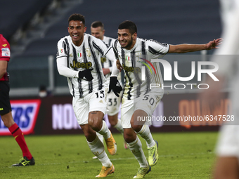 Hamza Rafia of Juventus FC (R) celebrates after scoring  a goal during the Italy Cup match between Juventus FC and Genoa CFC at Allianz Stad...